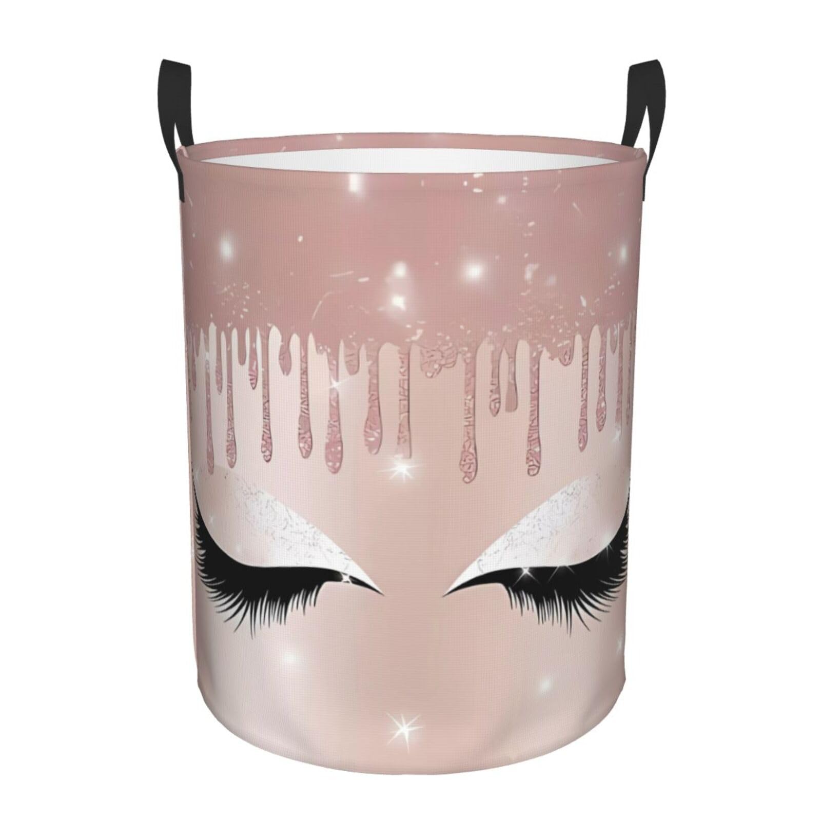 M Circular Hamper Rose Gold Eyelashes Print for Dirty Clothes