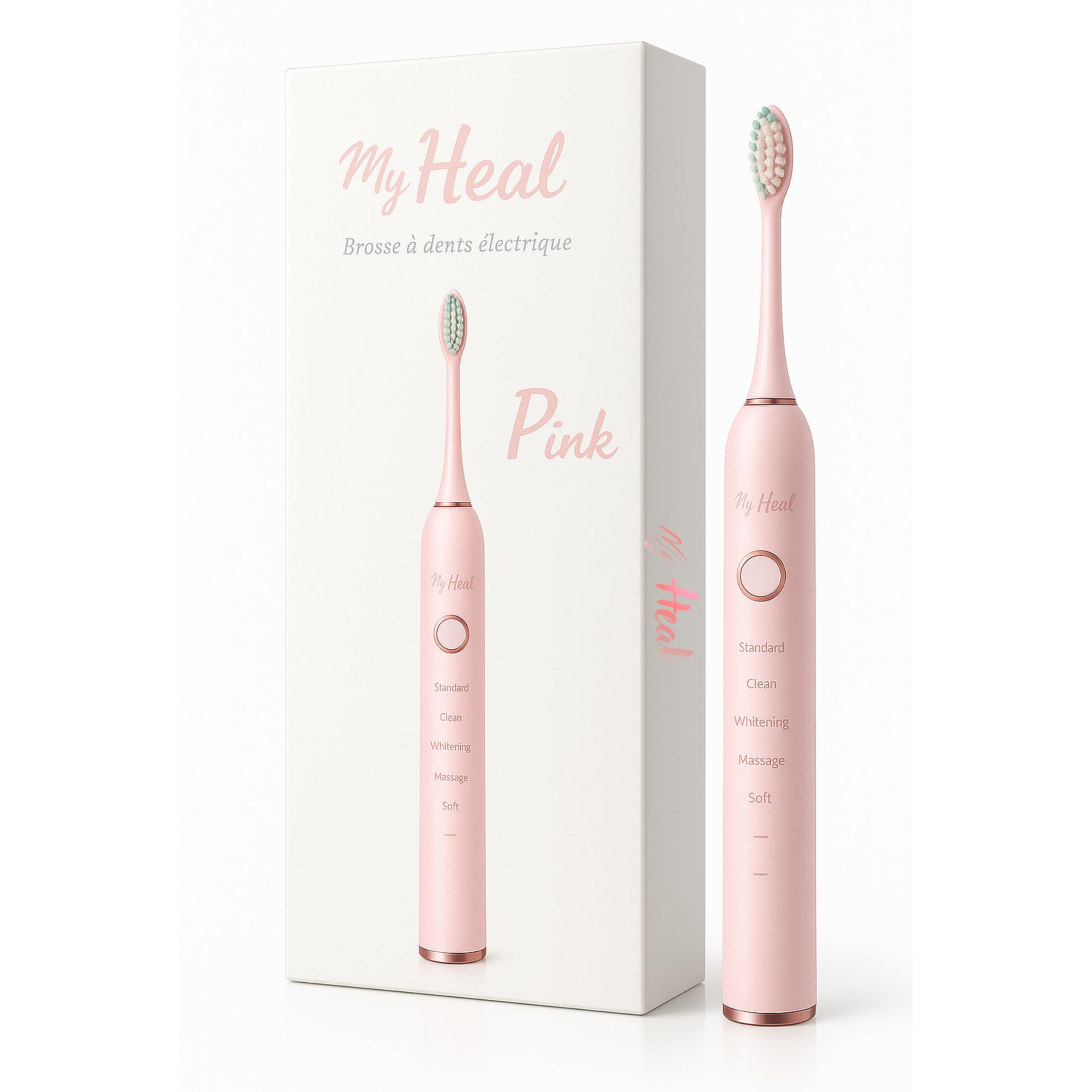 * MY HEAL* | Spazzolino da denti elettrico sonico | 3 mesi di autonomia | 5 modalità di spazzolatura con timer da 2 min integrato | Ricaricabile USB | Confezione 1 Spazzolino a dente e 2 testine di
