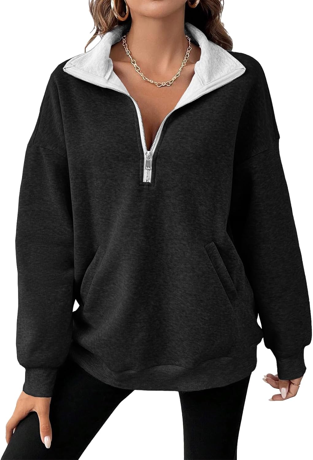 MARSVOVO Sweatshirts for Women Trendy Plus Size Half Zip Up Comfy Sweatshirt Fall Winter Cute Tops with Pockets