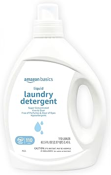Amazon Basics Concentrated Liquid Laundry Detergent, Hypoallergenic, Free of Perfumes & Clear of Dyes, High Efficiency, 110 Loads, 82.5 Fl Oz Previously Solimo