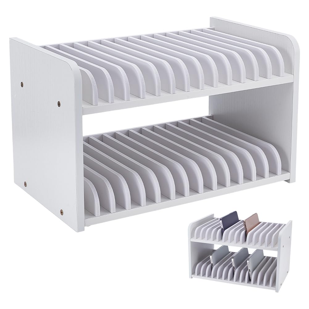 UNICRAFTALE Soporte para teléfono móvil para aula, 30 rejillas, caja de almacenamiento para teléfono móvil, de madera, organizador de escritorio, caja de almacenamiento, ajustable, para teléfono móvil