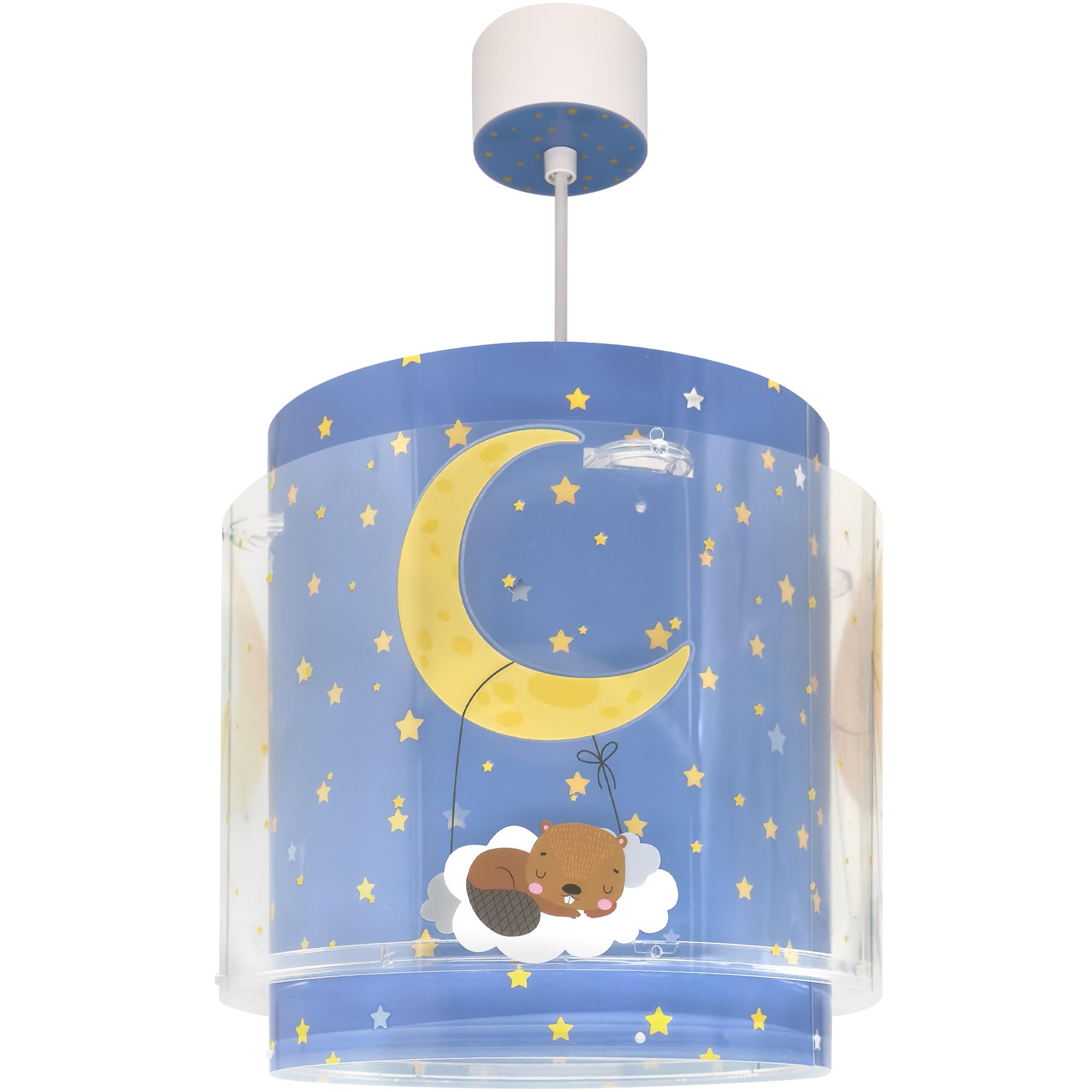Dalber Lámpara Techo Colgante Infantil Luna Estrella Azul 76632M E27 | Incluye difusor de luz inferior extraible; Habitación niños; lámparas infantiles; Moon Dreams
