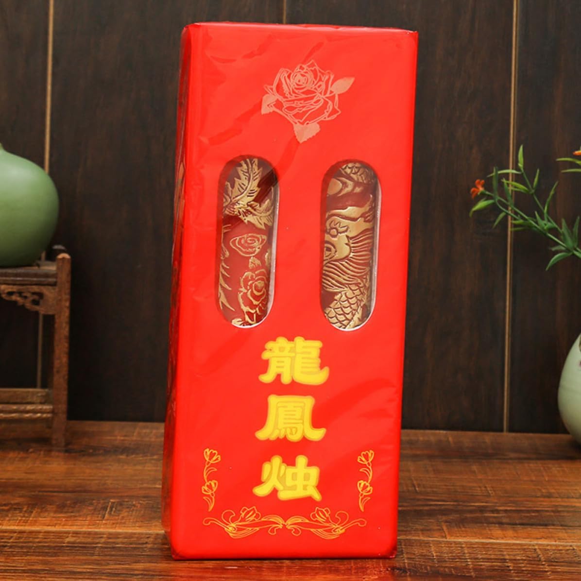NOLITOY Chinese Wedding Candles 1 Pair Red Dragon and Phoenix Design Paraffin Candle Lightweight Portable Ornament for Marriage Room Layout Decor