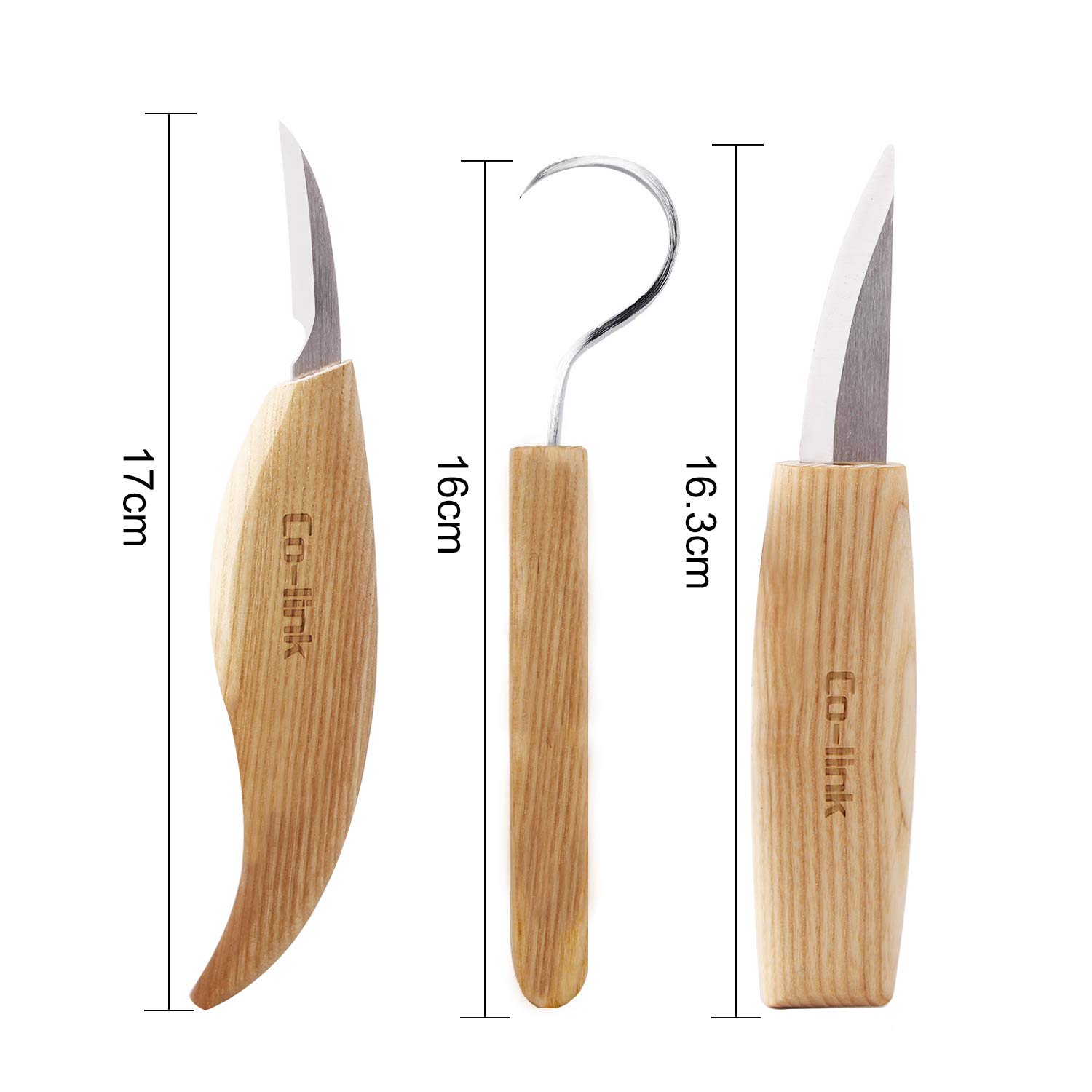 Cuchillo de Gancho de Talla de Madera para tallar cucharas Tazones Kuksa y Tazas, Herramientas de Tallado de Cuchara para diestrus Viene con un compuesto de pulido de cuero y una bolsa de tela