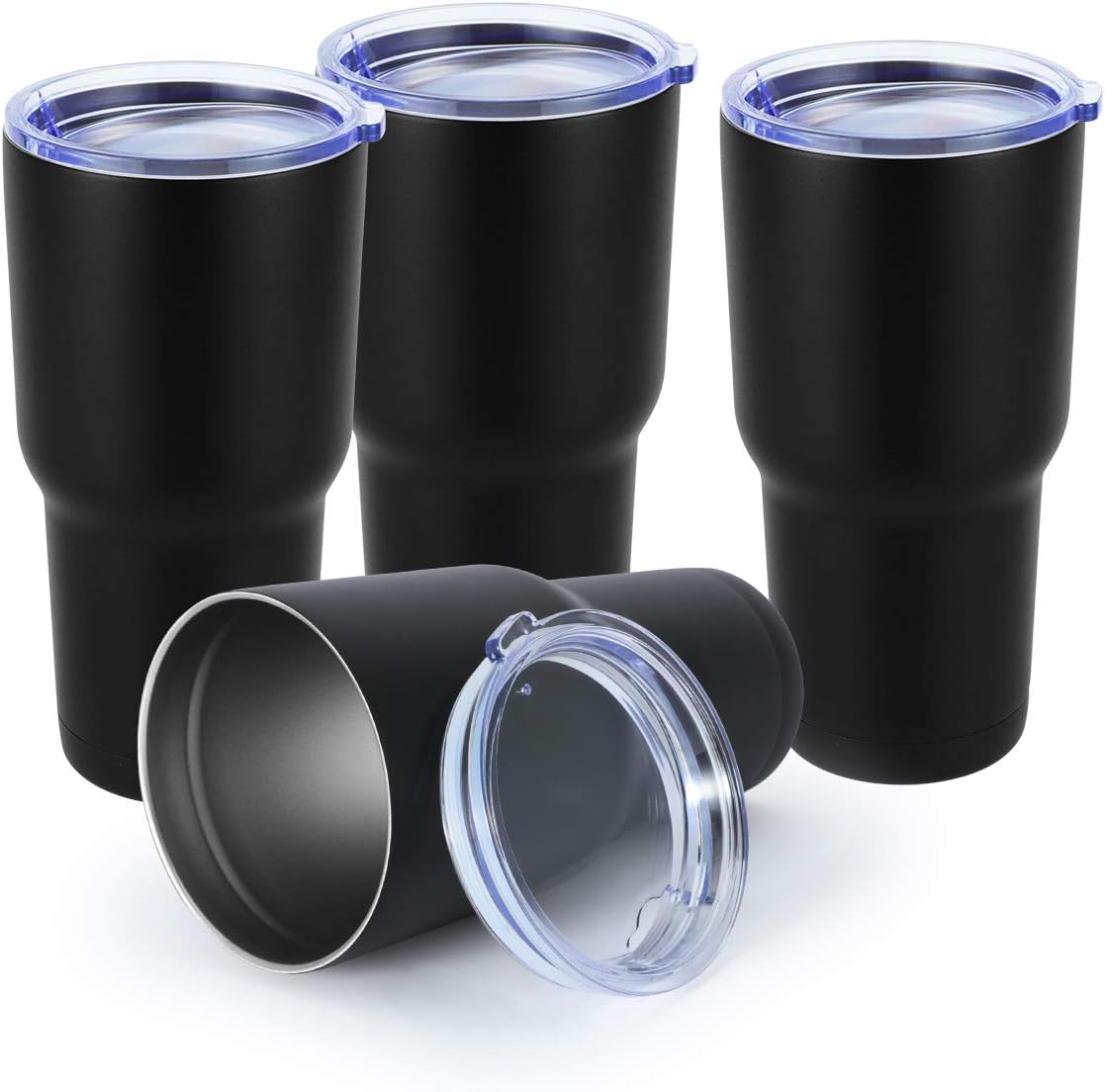 MASVIS 30 oz Stainless Steel Vacuum Insulated Tumbler Double Wall Travel Mug for Cold & Hot Drinks(Black,4 pack)