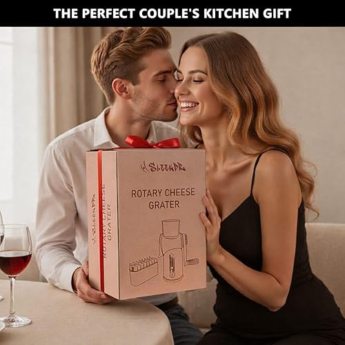 Miniatura 9 de Rallador de queso giratorio 5 en 1, rebanador de verduras con asa, rallador de queso de manivela mejorado con mango y base de succión fuerte,