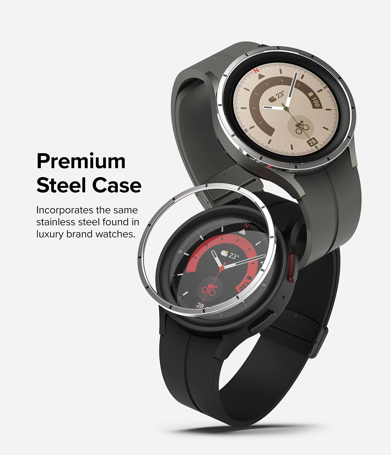 Ringke Bezel Styling [Stylish Stainless Steel Frame] Compatible with Samsung Galaxy Watch 5 Pro Case, Anti Scratch Protector Adhesive Cover Accessory - 45-32 (ST) Silver