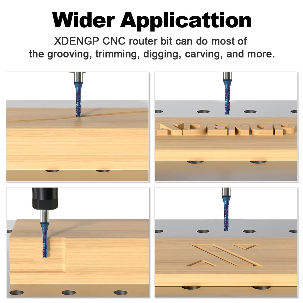 Up&Down Cut Compression Spiral Router Bit for CNC, 1/8 inch Cutting Diameter and 3/4 inch Cutting Length 1/4 in Shank with NACO Coated Carbide End Mill for Carving Engraving Grinding Grooving