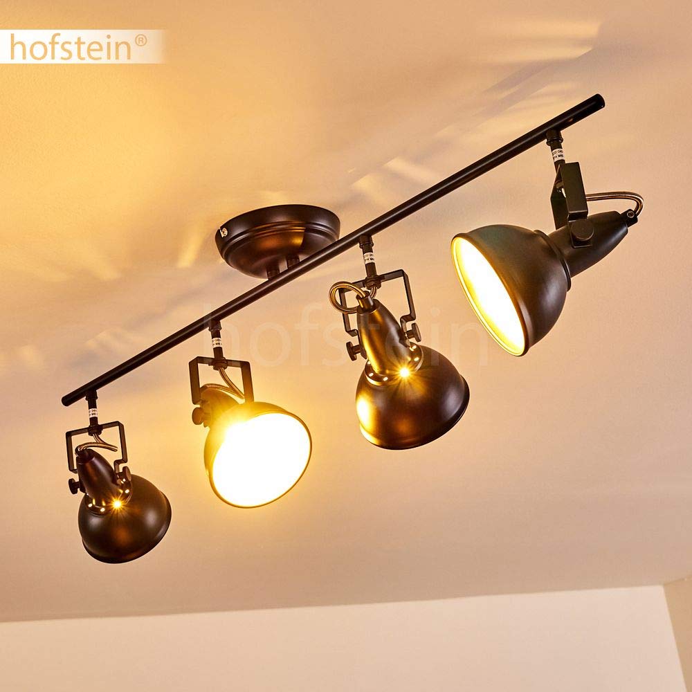 Lampada a soffitto Tina, lampada a soffitto in metallo in nero/oro, 4 luci, con faretti regolabili, 4 x attacco E14, spot dal design retro/vintage, senza lampadina/e