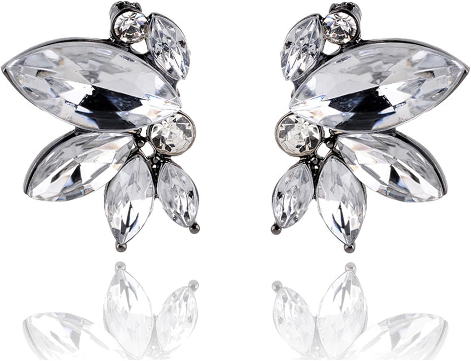 MALOYANVE Dainty Rhinestone Crystal Cluster Stud Earrings for Women - Sparkly Marquise Bridesmaid Wedding Jewelry