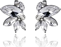 MALOYANVE Dainty Rhinestone Crystal Cluster Stud Earrings for Women - Sparkly Marquise Bridesmaid Wedding Jewelry