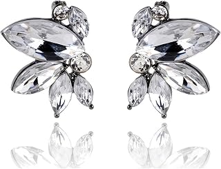 MALOYANVE Dainty Rhinestone Crystal Cluster Stud Earrings for Women - Sparkly Marquise Bridesmaid Wedding Jewelry