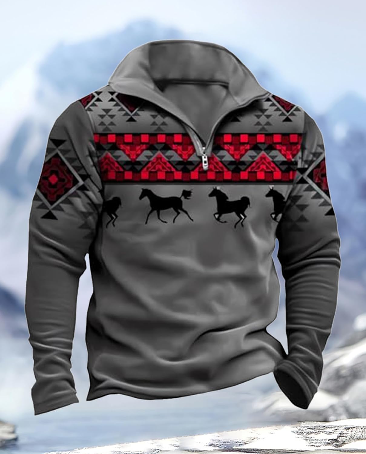 Western Sweatshirts for Men Aztec Cowboy Vintage Graphic Fleece Hoodie Mens Quarter... - Image 6