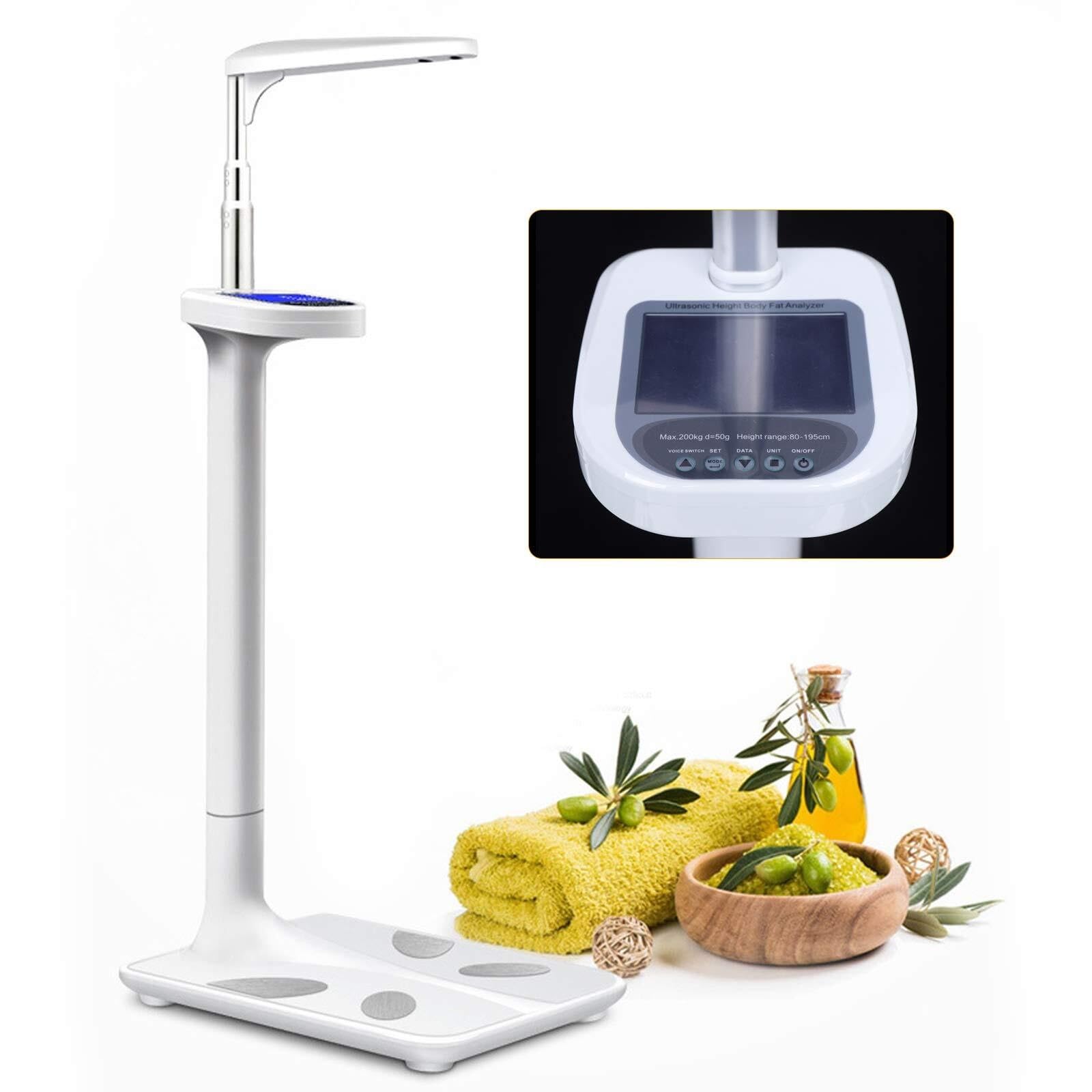 Bilancia Digitale Professionale per Medici, misurazione di Peso corporeo, Altezza, BMI e Grasso, capacità 200 kg/440 libbre, Altezza Automatica, Ampio Display retroilluminato Blu