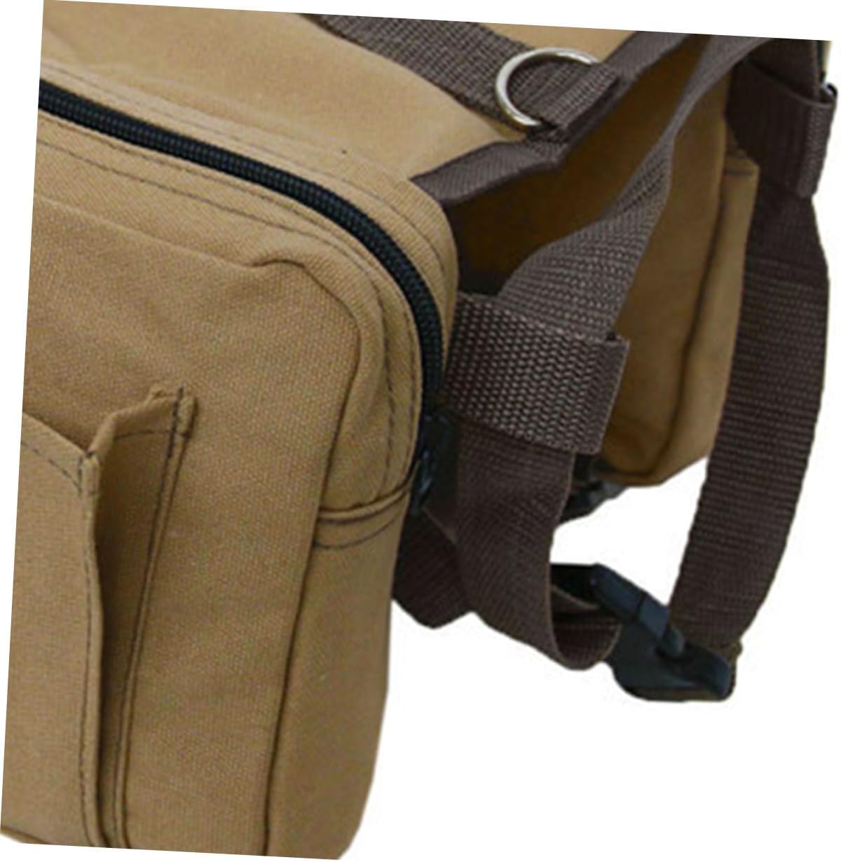 COLLBATH Adjustable Dog Backpack Harness with Sturdy Canvas Side Pockets for Travel Essentials Lightweight Breathable Outdoor Carrier for Hiking Camping Trips Khaki