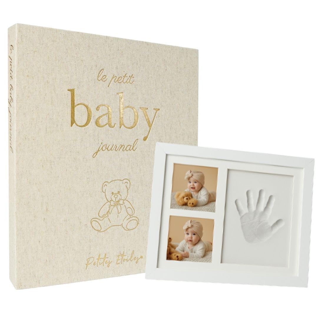 Baby Hand and Footprint Kit Photo Frame With Milestone Journal Scrapbook Keepsake Gift Set