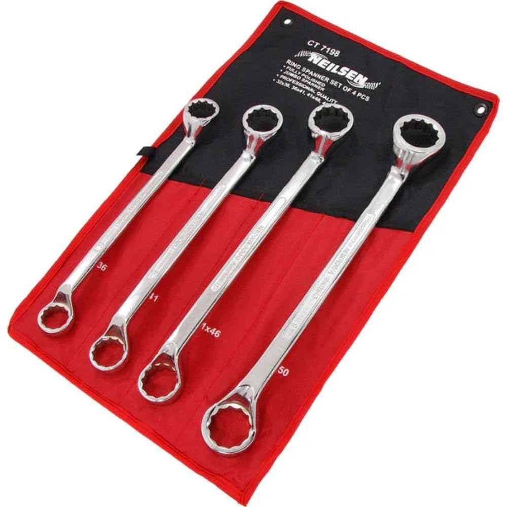 Neilsen 4pc Jumbo Ring Spanner Set Full Polish Large Size Metric Heavy Wrench