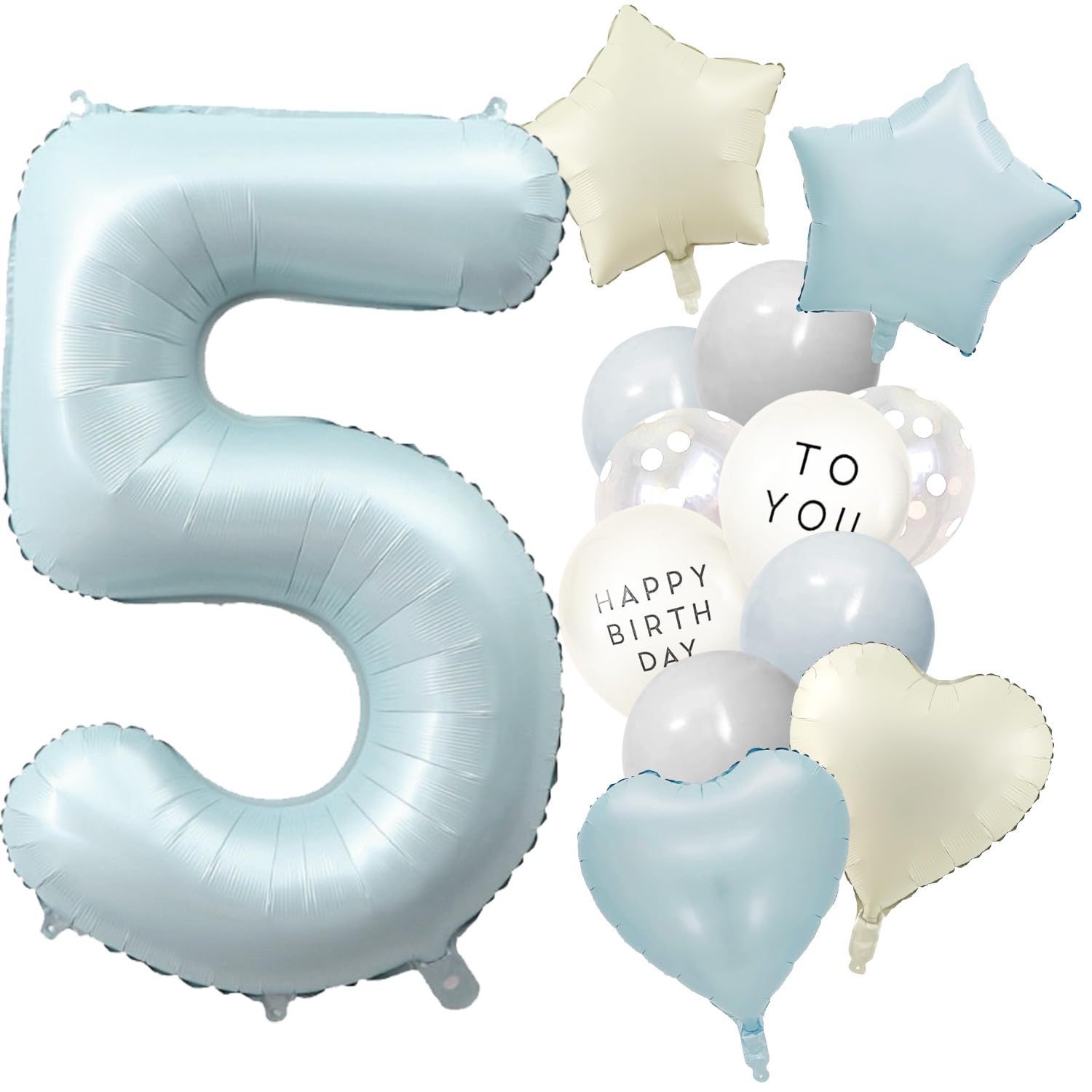Iysoll 5歳 バルーン 誕生日 飾り付け 数字 バルーン セット 大きい ナンバーバルーン バースデー 飾り 5 風船 子供 誕生日お祝い 男の子 女の子 くすみブルー