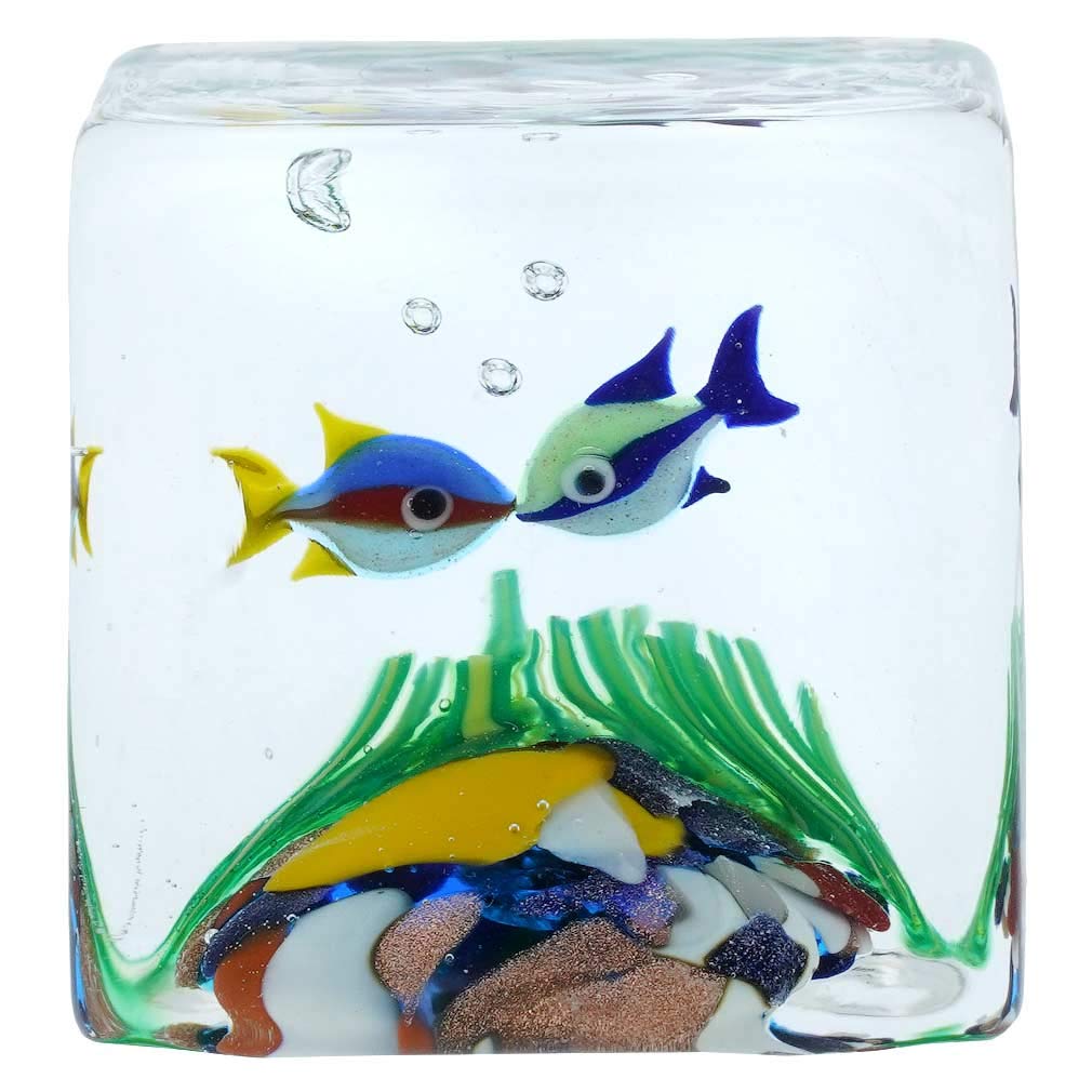 GlassOfVenice Murano Glass Aquarium Cube With Tropical Fish