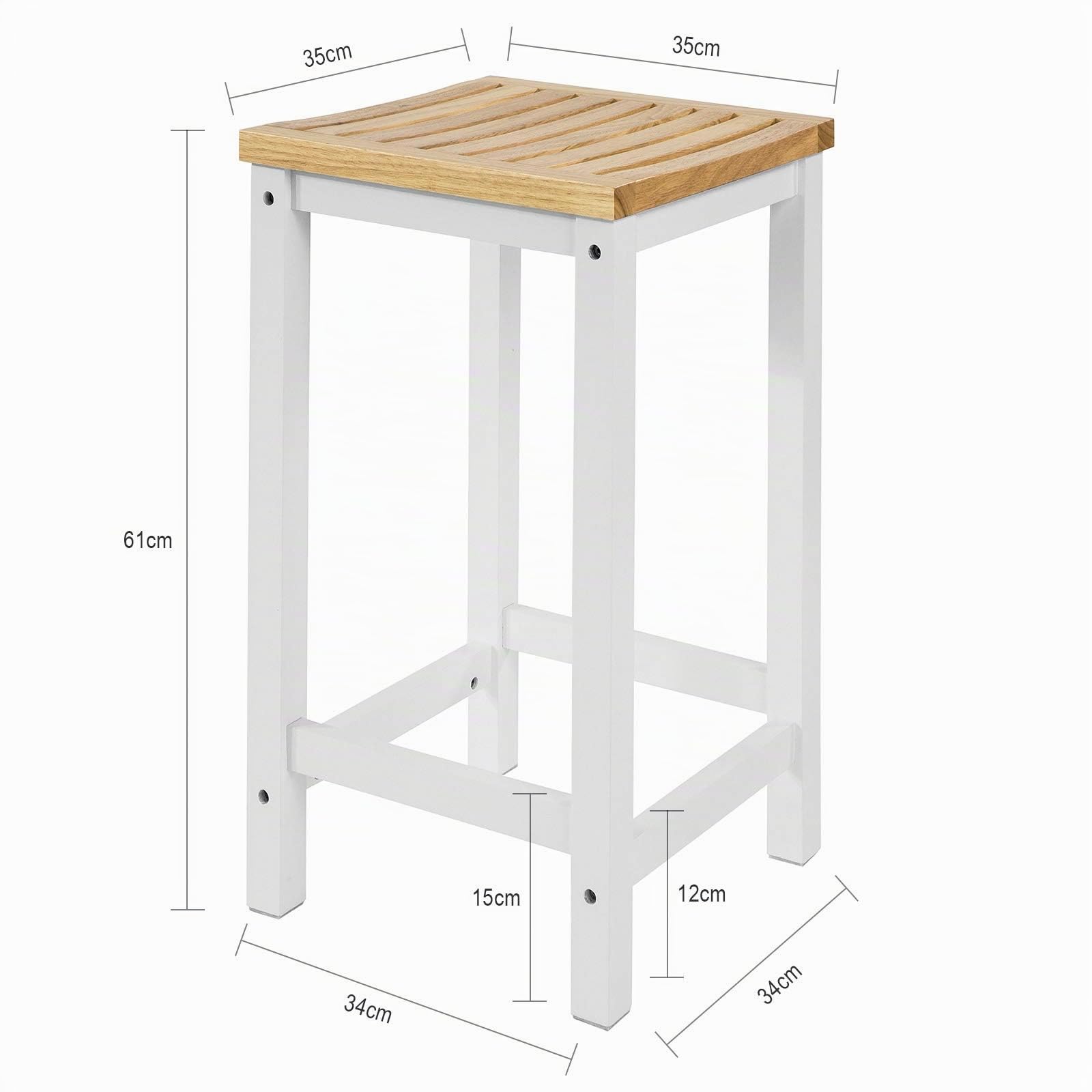 SoBuy 2 Taburetes de Bar Cuadrados con Asiento ergonómico, 35x61x35cm | Silla de Cocina con 4 patas robustas, fácil de limpiar, carga de 100 kg, madera de caucho/pino, cocina & barra, FST29-WNx2