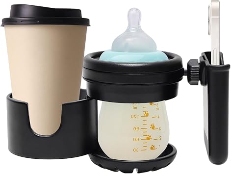 Cup Holder   ABS Silicone | Double-cup1 Drinks Holder With Integrated Phone Mount | 360  Rotating Stroller Cup Holder1 For Strollers Jogging Prams Bike Handlebar Travel Hands-Free Beverage Water