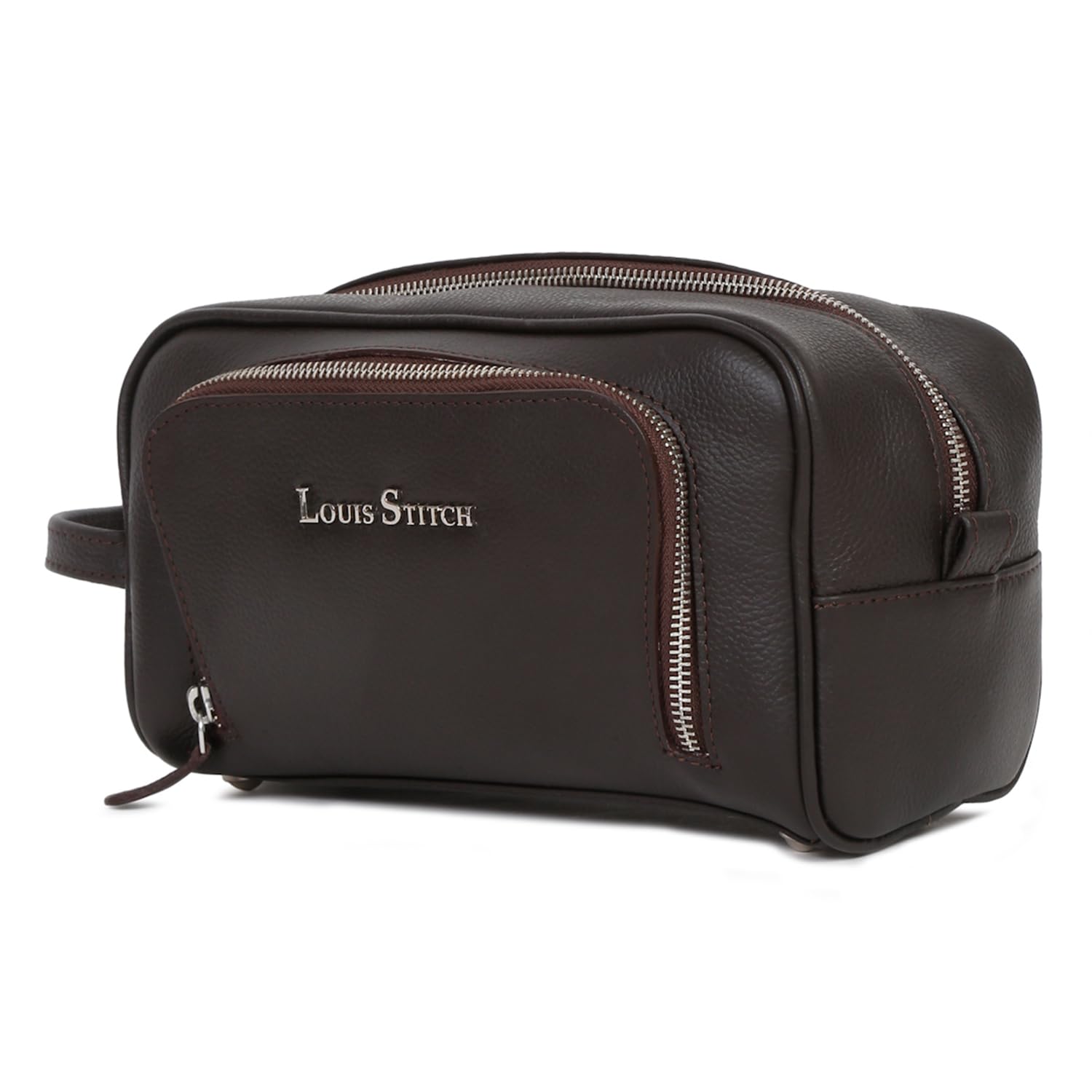 LOUIS STITCH Unisex Brunette Brown Italian Milled Leather Toiletry Kit Travel Organizer Pouch with Multiple Compartments Grooming Shaving Cosmetic Vanity Toileteries Bag for Men and Women (TK-FP-BB)-picture-13