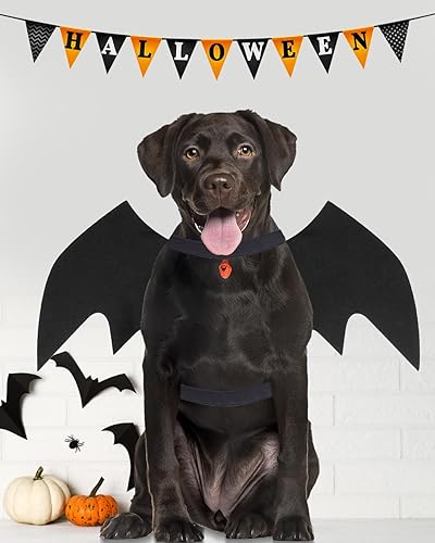 Miniatura 6 de Disfraz de Halloween para perro grande, alas de murciélago de perro con campana de calabaza para mascotas, disfraz de fiesta de cosplay de Halloween