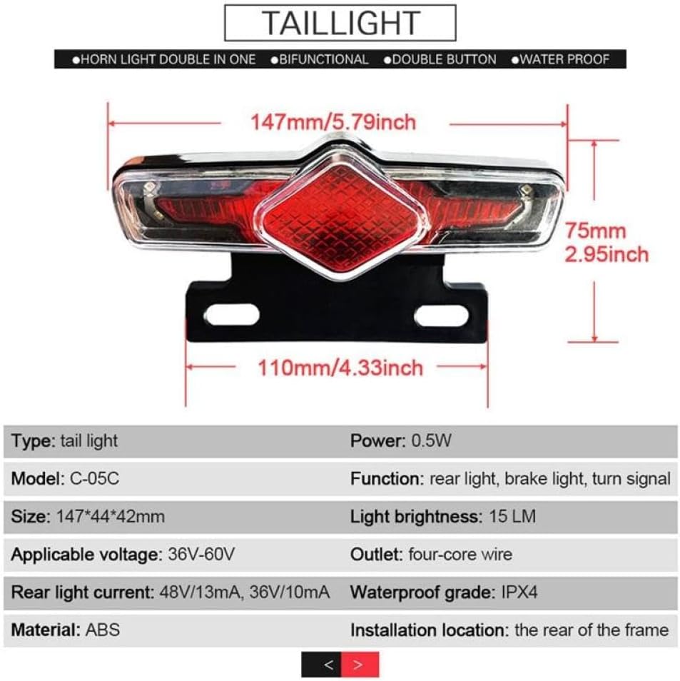 Front Rear Light Bike LED Lights Set ABS Metal Modification Parts 36V 48V 52V 60V