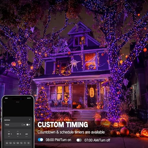 Image of Brizled Smart Halloween Lights, 300 LED 98FT Orange & Purple Color Changing String Lights APP & Voice Control, Music Sync, Dimmable Ghostfire Flow Light for Outdoor Indoor Halloween Thanksgiving Decor