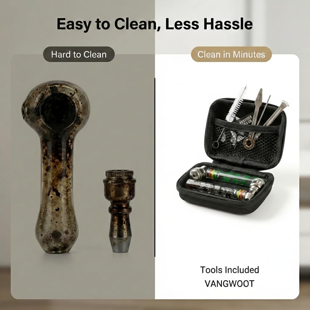 Glass Tobacco Pipes Set: 2pcs with Pouch & Cleaning Tools - for Your 15-Minute Me-Time Relaxation - Gift for Beginners