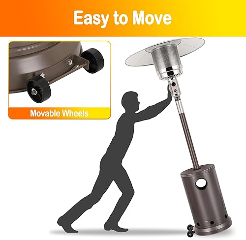 Miniatura 6 de Hykolity Calentador de propano para patio de 50,000 BTU, quemador de acero inoxidable, sistema de triple protección, ruedas, calentadores exteriores