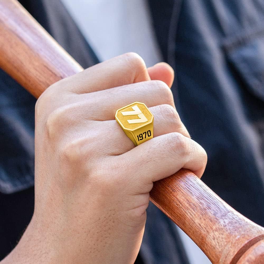Custom Lucky Number Rings For Men 925 Sterling Silver/Brass Personalized Engraved Name/Year Signet Rings Baseball Basketball Football Hockey Jewelry Sport Lover Fans Gifts For Dad Father Brother