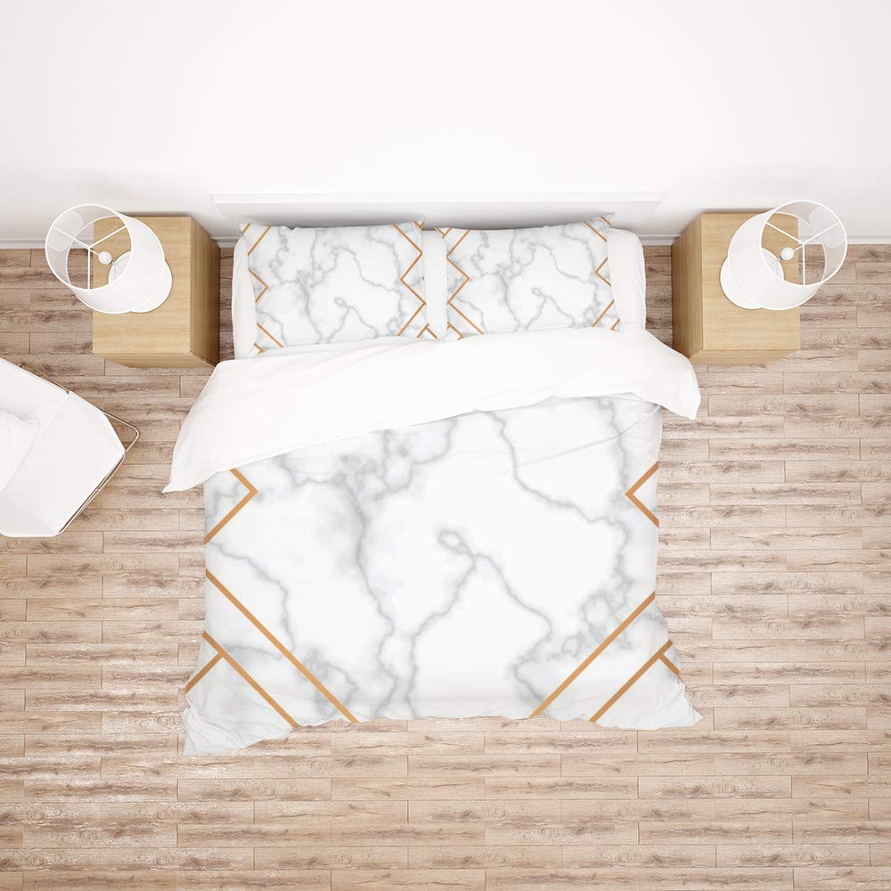 Parure de lit toutes saisons en polyester effet marbre housse couette double 3 pièces