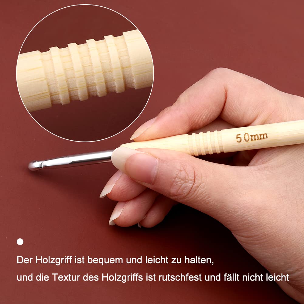 Aeelike Uncinetto in legno di faggio, 8,0 mm, uncinetto ergonomico