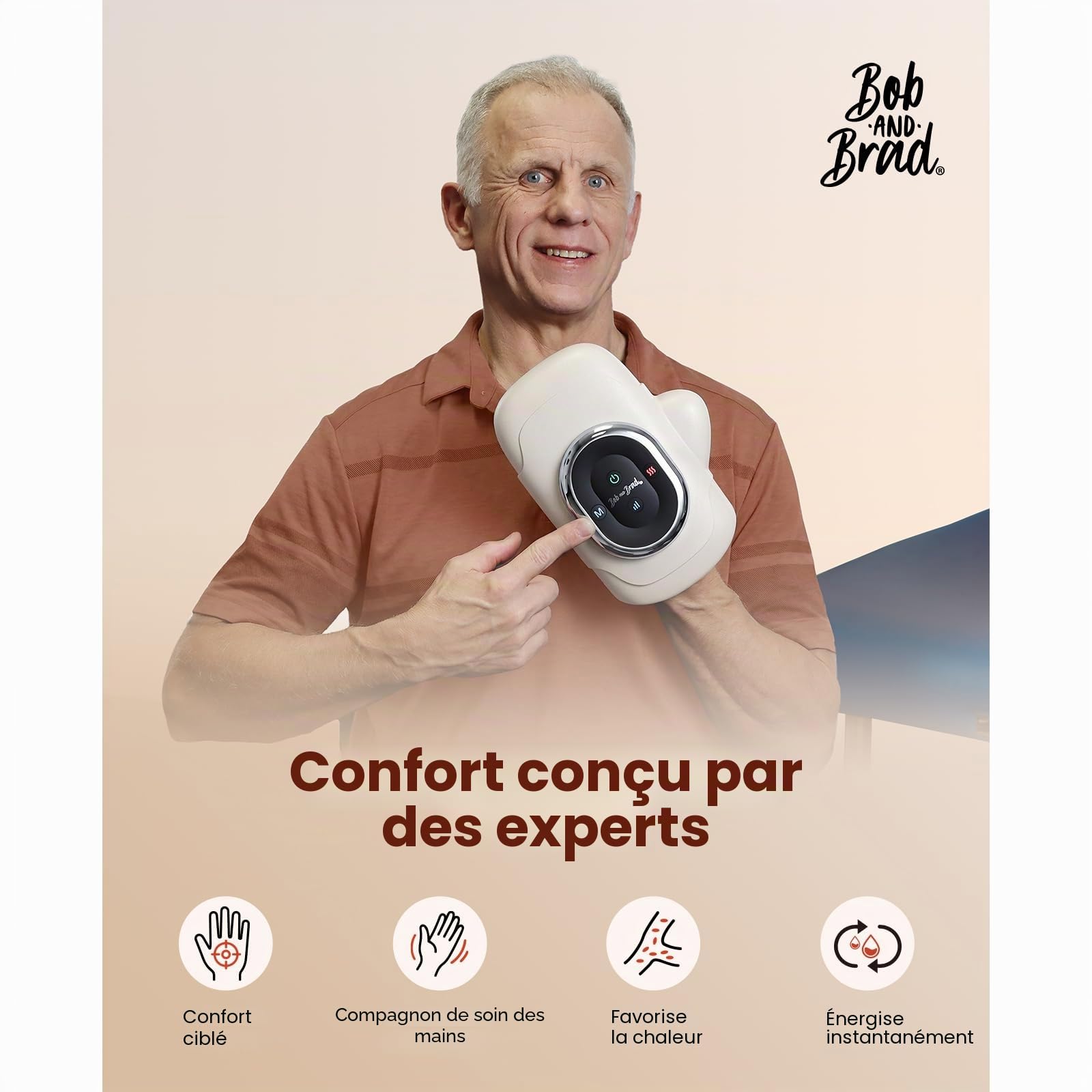 BOB AND BRAD Masseur de Mains avec Chaleur et Compression, Appareil de Massage sans Fil Portable du Syndrome du Canal Carpien, Relaxation à Domicile ou au Bureau pour Femmes, Cadeaux Hommes, Parents
