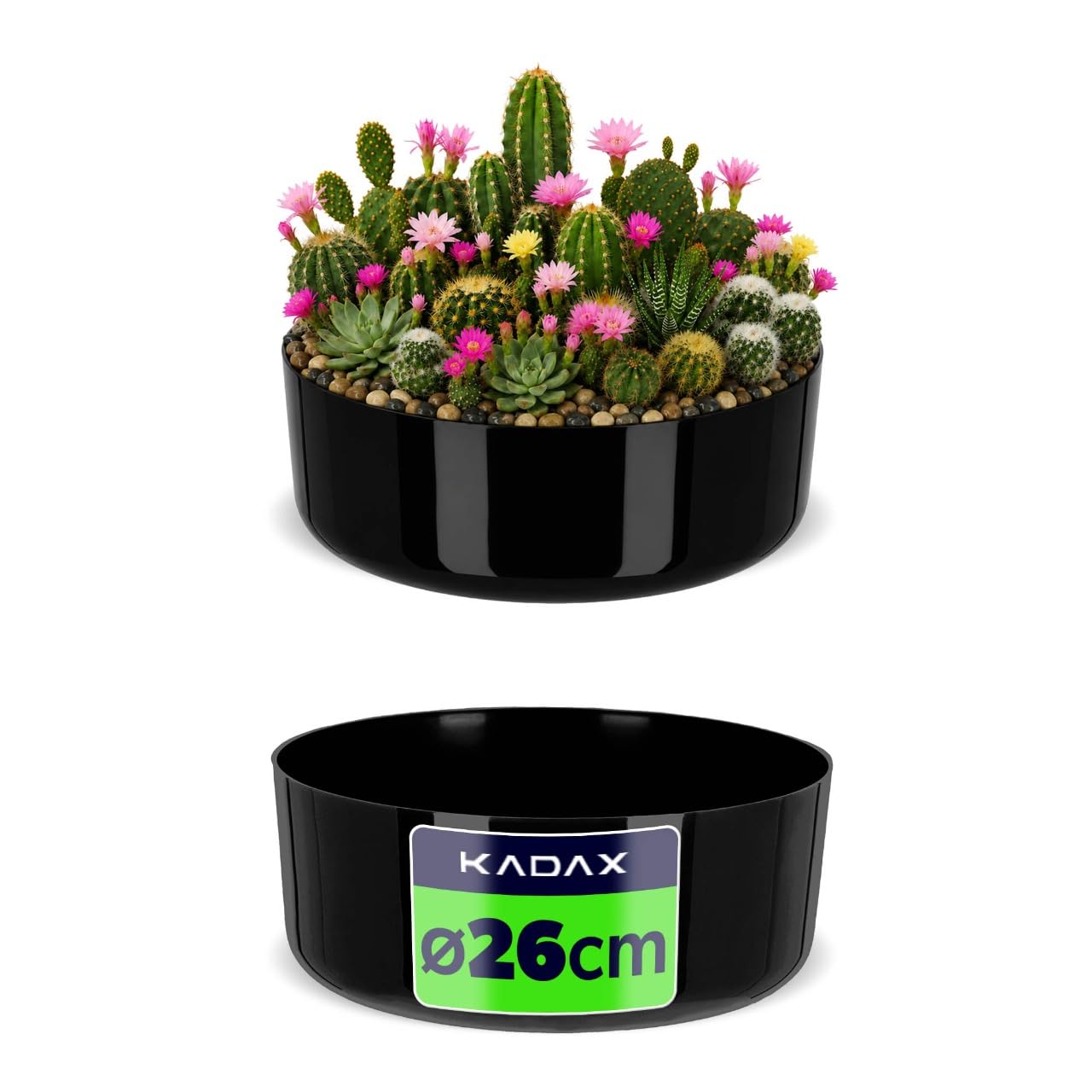 KADAX Blumenschale aus Kunststoff, runde Schale, Pflanzschale, Pflanzgefäß, Kunststoffschale für Fensterbank, Tisch, Wohnzimmer, Pflanzkübel (⌀ 26 cm, Schwarz)