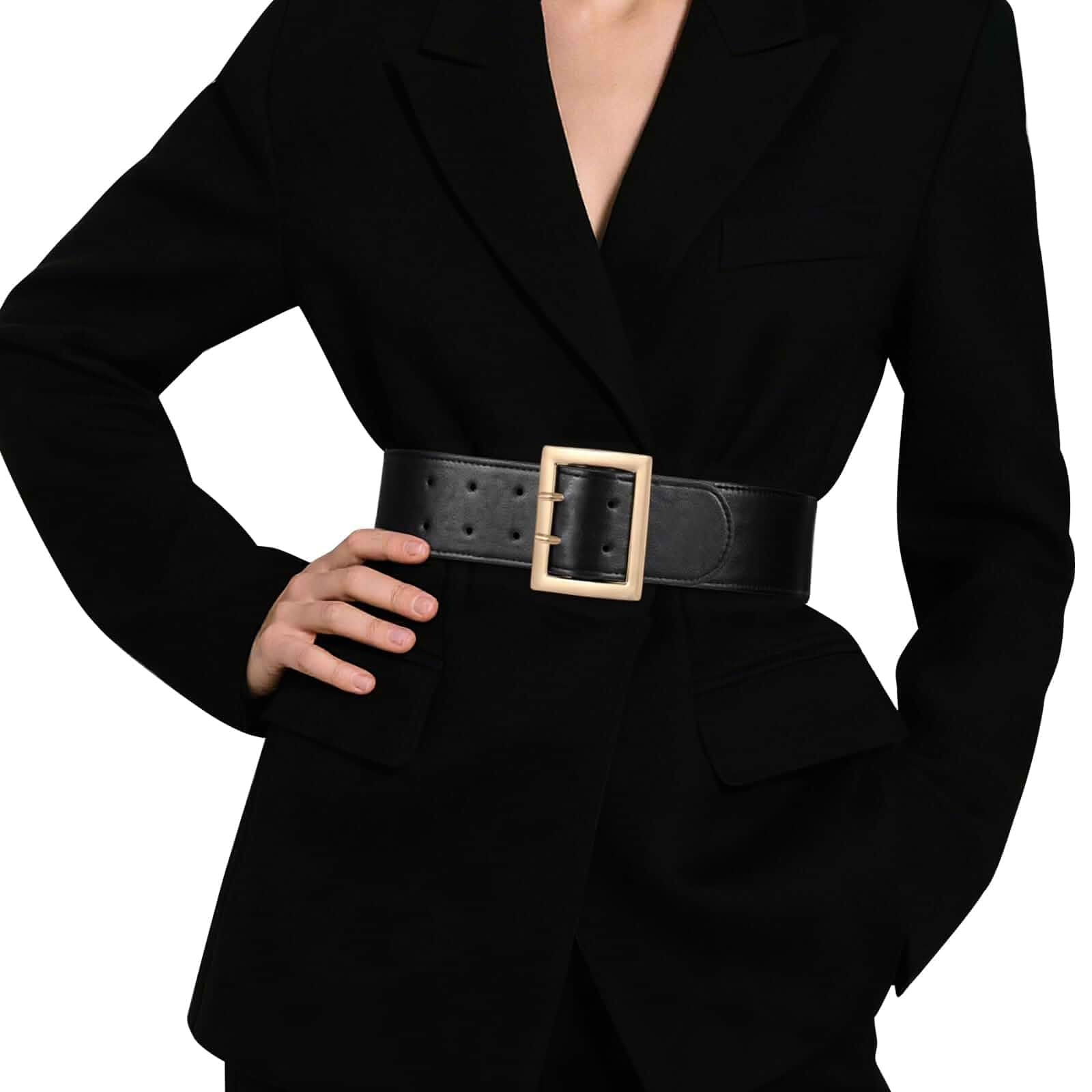 JASGOOD Women Wide Elastic Waist Belt for Dresses Fashion Gold Square Buckle Stretchy Leather Waistband for Ladies