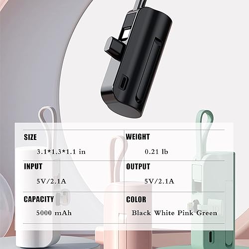 Miniatura 7 de Cargador portátil para iPhone de 5000 mAh mini batería con cable USB C integrado paquete de batería pequeño carga rápida compatible con iPhone