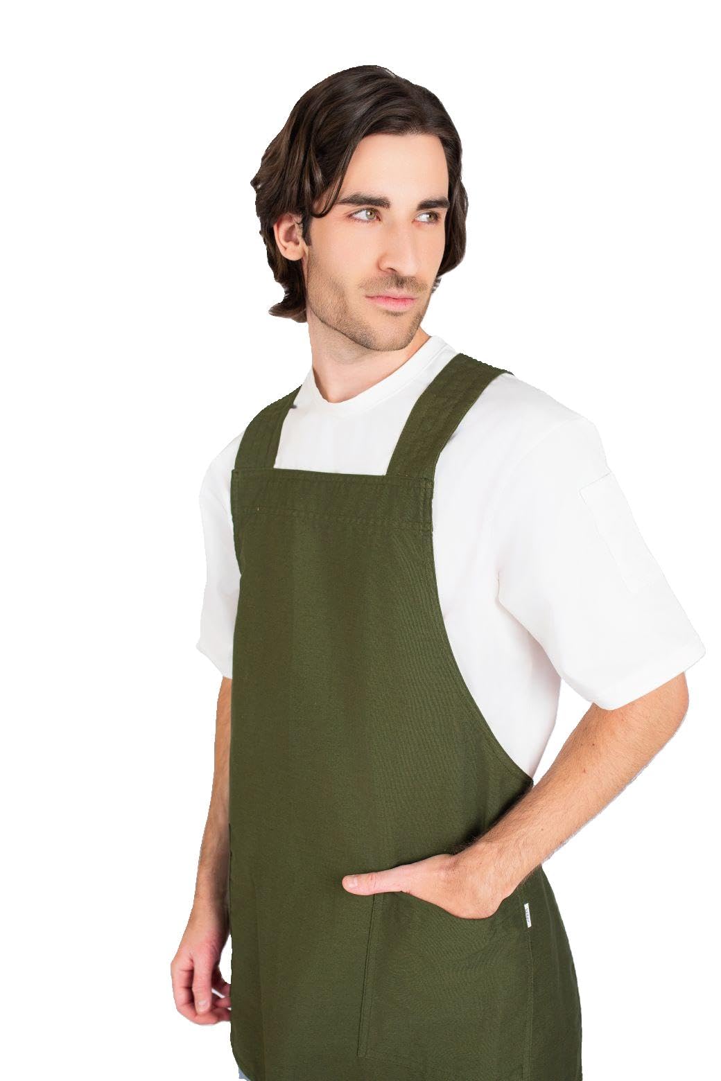 TABLYER Delantal Odaiba, Talla única, verde oliva - Delantal de cocina unisex para cocineros y cocineras aficionados y profesionales