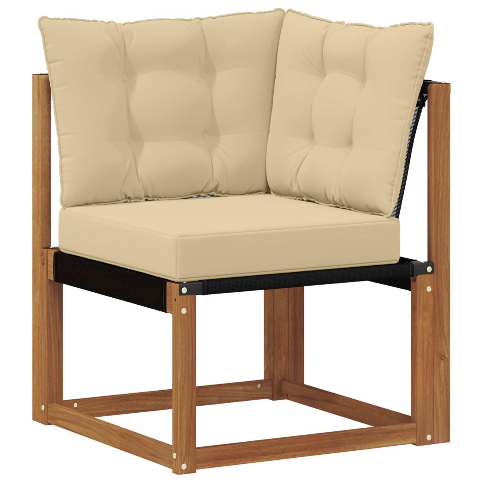 Outdoor-Sofagarnitur 6-teilig mit Kissen aus massivem Akazienholz und beige Textilene, wetterfestes Gartenmöbel-Set mit Tisch, bequemer Sitzgruppe für Terrasse und Poolbereich