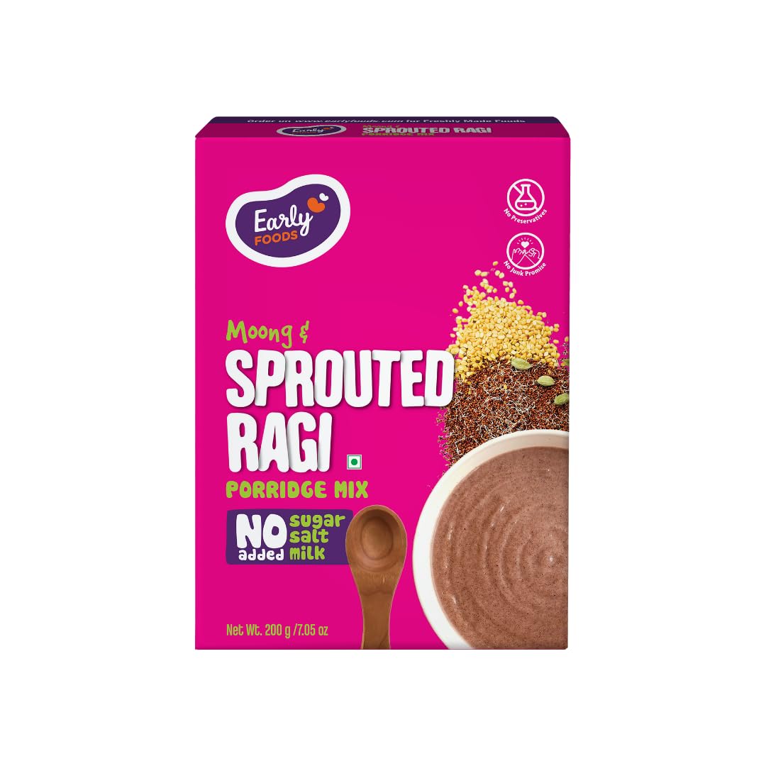 Organic Sprouted Ragi Porridge Mix 200g, Finger Millet Mix Healthy Breakfast Cereals for Kids and Adults, No Milk, No Sugar, No Salt