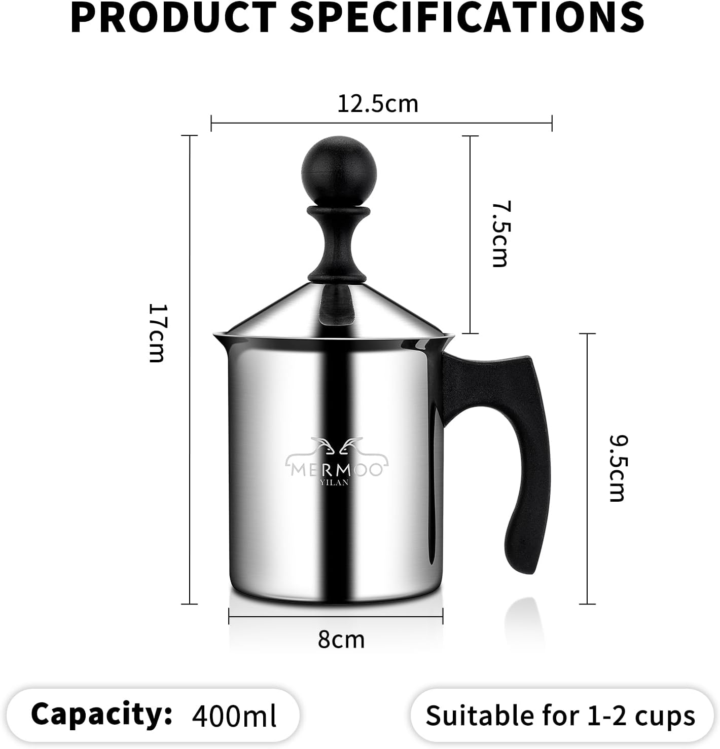 MERMOO YILAN Espresso & Frother Travel - 2-Cup Moka Pot + 14oz Manual Milk Frother Combo for Café-Quality Lattes Anywhere