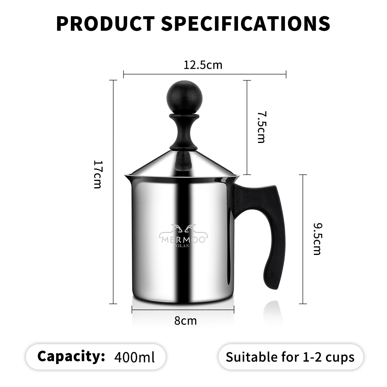 Amazon.com: MERMOO YILAN Manual Milk Frother 14oz Stovetop Milk