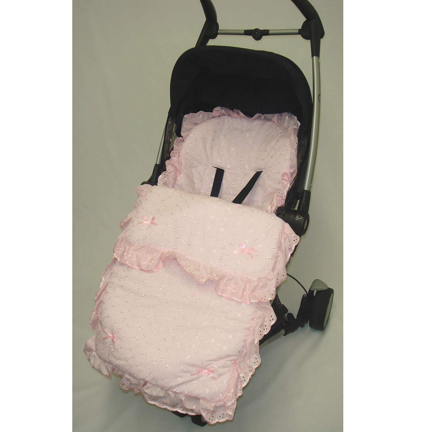 Beautiful Frilly Broderie Anglaise FOOTMUFF/Cosy Toes Silver Cross Wayfarer POP