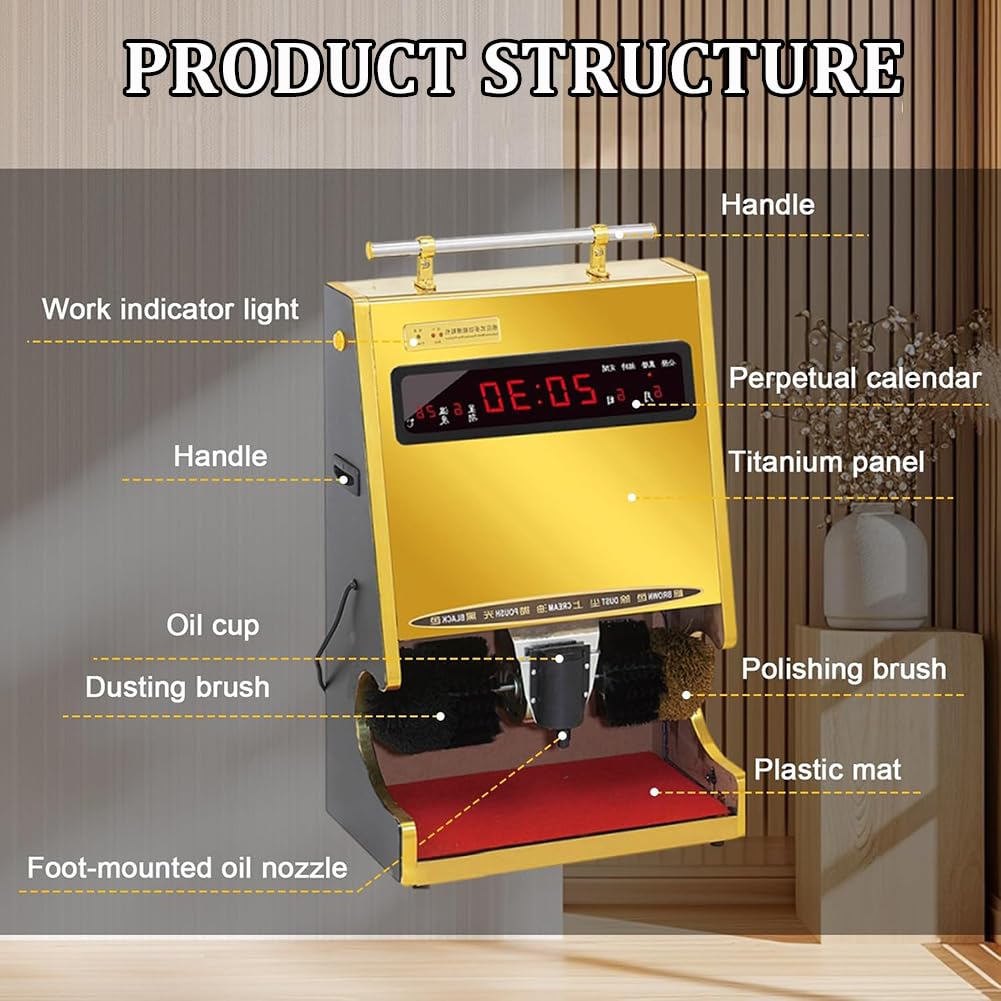 Pulidora Eléctrica De Calzado con Cepillos Dobles, Pulidora De Calzado Inteligente con Sensor, Kit De Limpieza Y Pulido De Calzado con Pantalla LED,Negro