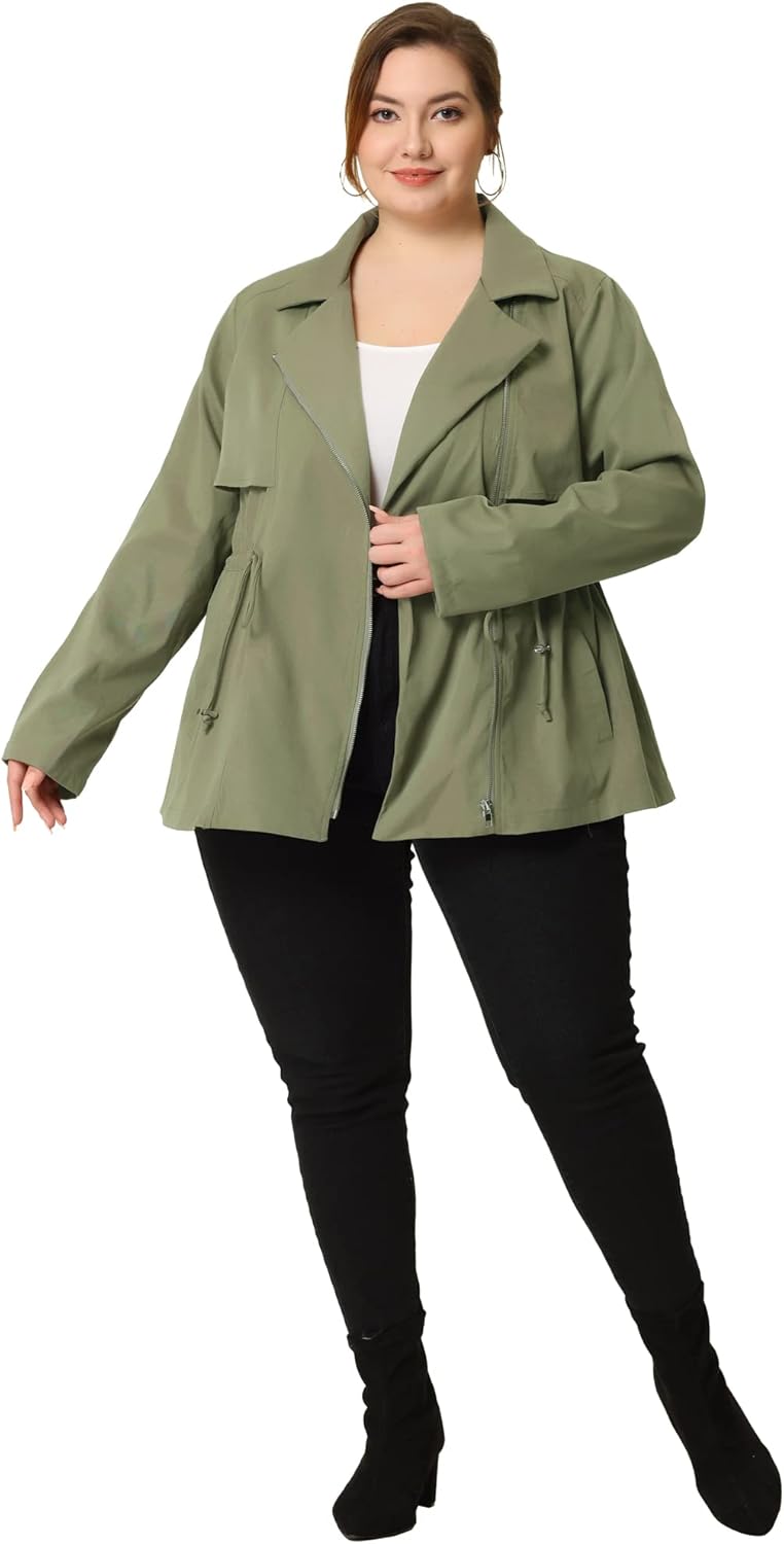 Agnes Orinda Plus Size Anorak Jackets for Women Drawstring Waist Trench Coat Utility Jacket with Pockets - Image 3