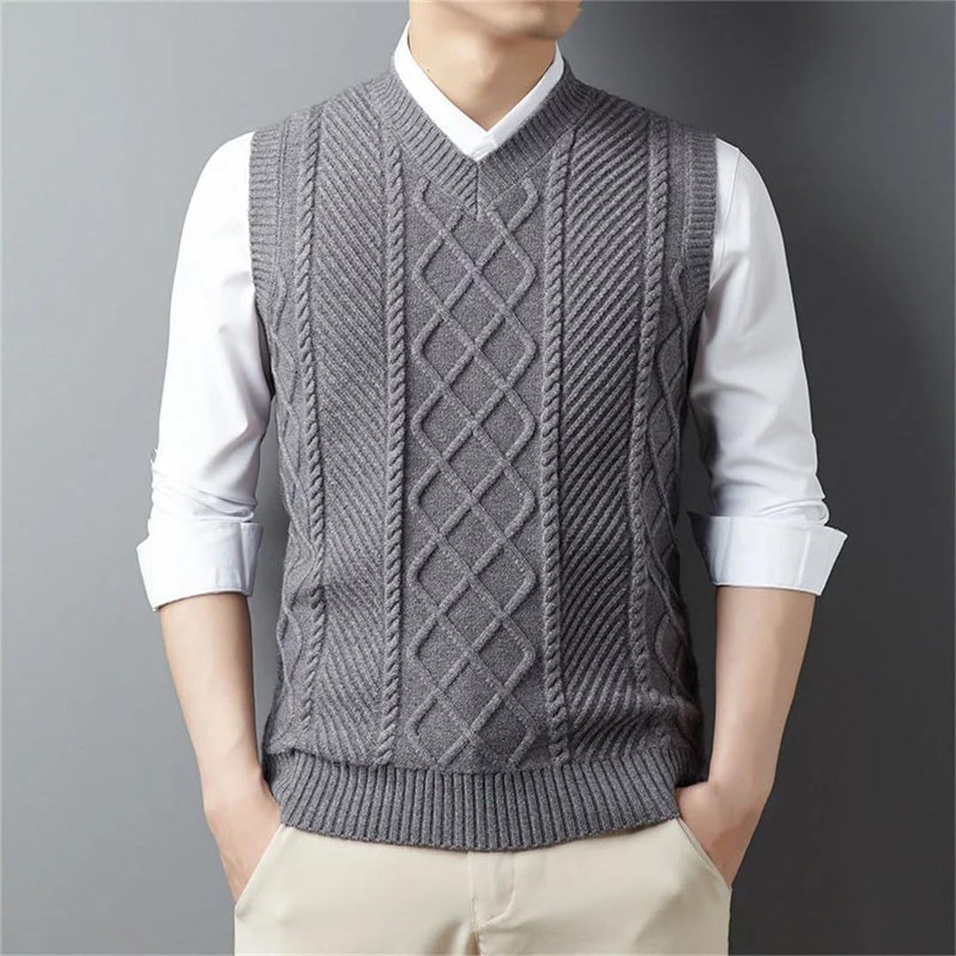 Men Textured Sweater Vest Thick Warm Knit Vest Classic Pullover Sleeveless Casual Waistcoat