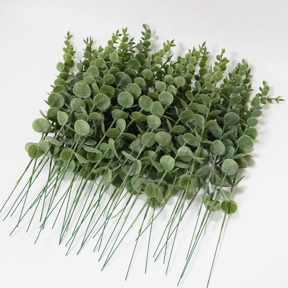 130PCS Faux Eucalyptus Stems Fake Eucalyptus Leaves Real Touch Artificial Greenery Stems Vase Fillers for Conterpieces Flowers Bouquet Wedding Decorations