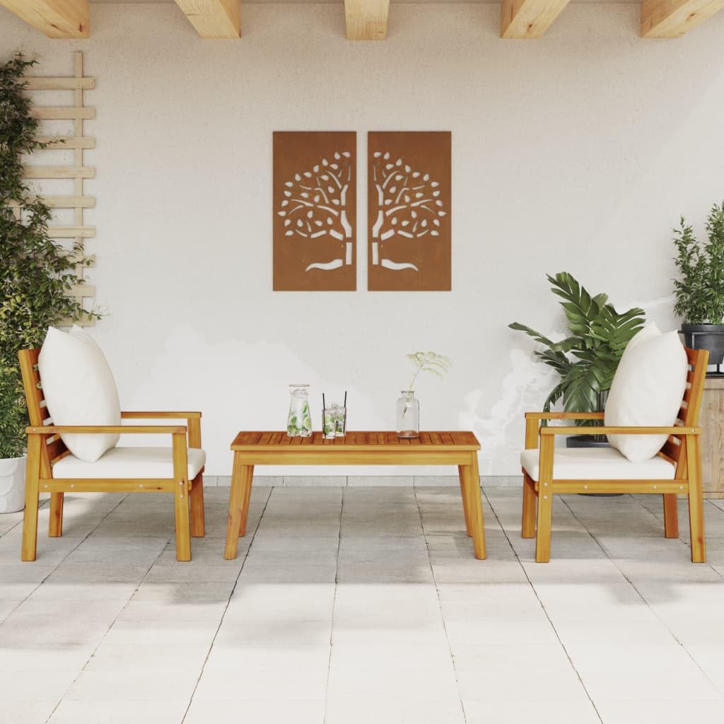 Festnight Conjunto de Muebles de Madera Acacia 3 Piezas de Jardín con 2 Sillones y Mesa 103 x 58 x 45 cm Mesa y Sillas Conjunto Jardin Exterior Jardin para Terraza Patio Exterior Blanco Crema
