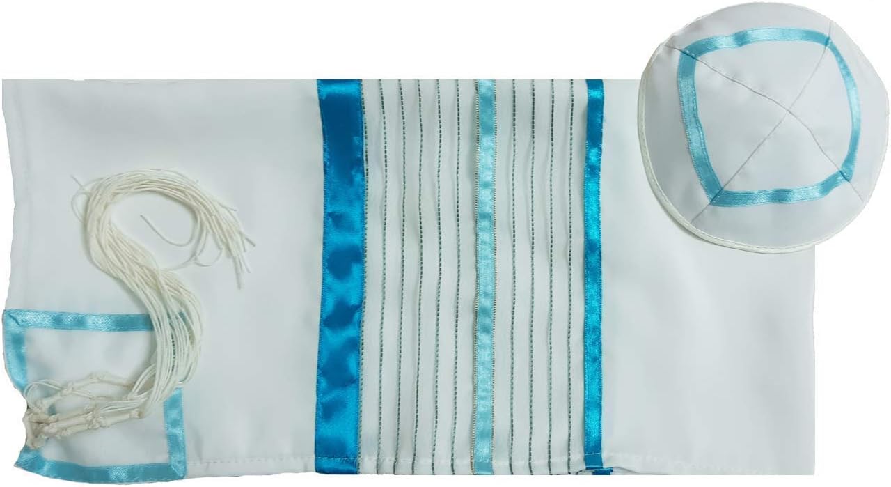 Hand made Tallit with Teal decorations, Bat Mitzvah Tallit Set, Tallit for Women, Girls Tallit from Israel